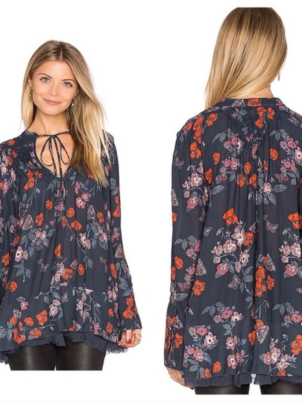 FREE PEOPLE So Fine Pebble Crepe Smocked Tunic Top. Size S